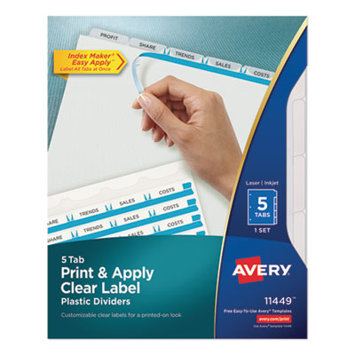 Print and Apply Index Maker Clear Label Plastic Dividers w/Printable Label Strip, 5-Tab, 11 x 8.5, Frosted Clear Tabs, 1 Set OrdermeInc OrdermeInc