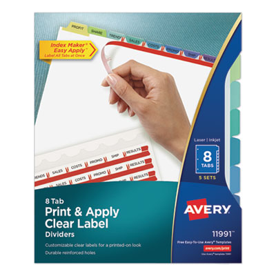 Print and Apply Index Maker Clear Label Dividers, 8-Tab, Color Tabs, 11 x 8.5, White, Contemporary Color Tabs, 5 Sets OrdermeInc OrdermeInc