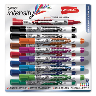 BIC CORP. Intensity Advanced Dry Erase Marker, Pocket-Style, Medium Bullet Tip, Assorted Colors, Dozen