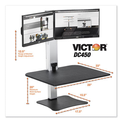 High Rise Electric Dual Monitor Standing Desk Workstation, 28" x 23" x 20.25", Black/Aluminum OrdermeInc OrdermeInc