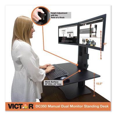 High Rise Dual Monitor Standing Desk Workstation, 28" x 23" x 10.5" to 15.5", Black OrdermeInc OrdermeInc