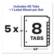 Print and Apply Index Maker Clear Label Dividers, 8-Tab, Color Tabs, 11 x 8.5, White, Contemporary Color Tabs, 5 Sets OrdermeInc OrdermeInc