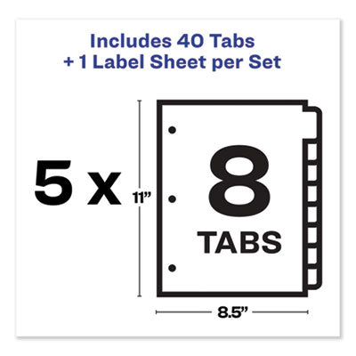 Print and Apply Index Maker Clear Label Dividers, 8-Tab, Color Tabs, 11 x 8.5, White, Contemporary Color Tabs, 5 Sets OrdermeInc OrdermeInc