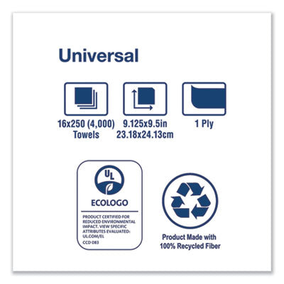 Tork® Universal Multifold Hand Towel, 1-Ply, 9.13 x 9.5, White, 250/Pack,16 Packs/Carton OrdermeInc OrdermeInc
