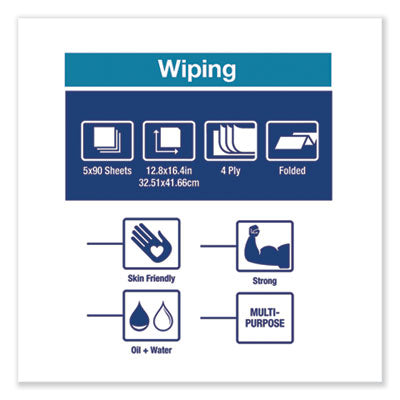 Industrial Paper Wiper, 4-Ply, 12.8 x 16.4, Unscented, Blue, 90/Pack, 5 Packs/Carton OrdermeInc OrdermeInc