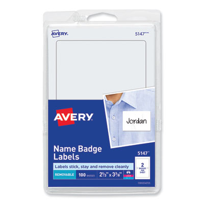 AVERY PRODUCTS CORPORATION Printable Adhesive Name Badges, 3.38 x 2.33, White, 100/Pack