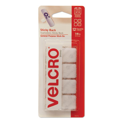 Sticky-Back Fasteners, Removable Adhesive, 0.88" x 0.88", White, 12/Pack OrdermeInc OrdermeInc