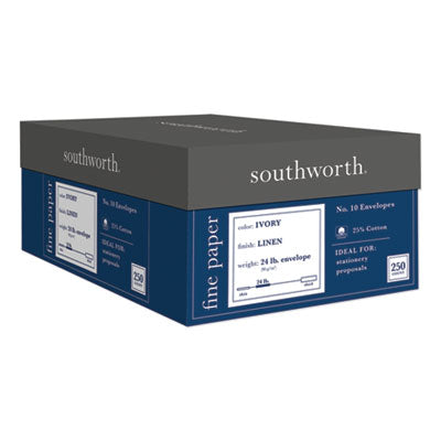 Southworth® 25% Cotton Linen #10 Envelope, Commercial Flap, Gummed Closure, 4.13 x 9.5, Ivory, 250/Box OrdermeInc OrdermeInc