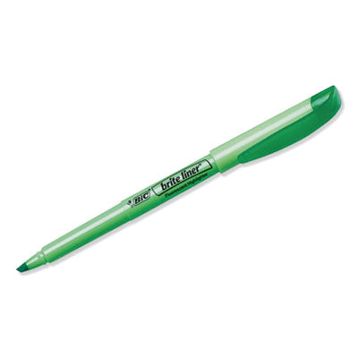 BIC CORP. Brite Liner Highlighter, Fluorescent Green Ink, Chisel Tip, Green/Black Barrel, Dozen