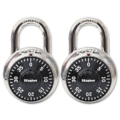 Master Lock® Combination Lock, Stainless Steel, 1.87" Wide, Silver/Black, 2/Pack - OrdermeInc