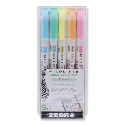 Zebra® Mildliner Double Ended Highlighter, Assorted Ink Colors, Bold-Chisel/Fine-Bullet Tips, Assorted Barrel Colors, 5/Pack - OrdermeInc