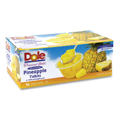 Dole® Tropical Gold Premium Pineapple Tidbits, 4 oz Bowls, 16 Bowls/Carton, Ships in 1-3 Business Days OrdermeInc OrdermeInc