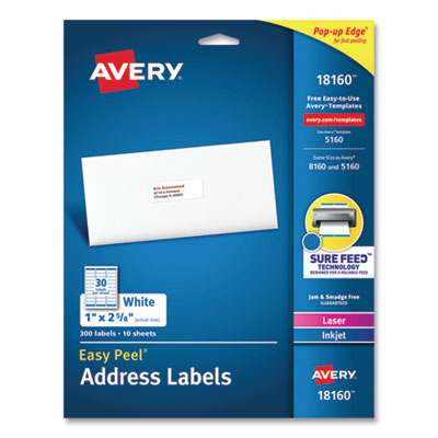 Easy Peel White Address Labels with Sure Feed Technology, Inkjet Printers, 1 x 2.63, White, 30/Sheet, 10 Sheets/Pack OrdermeInc OrdermeInc