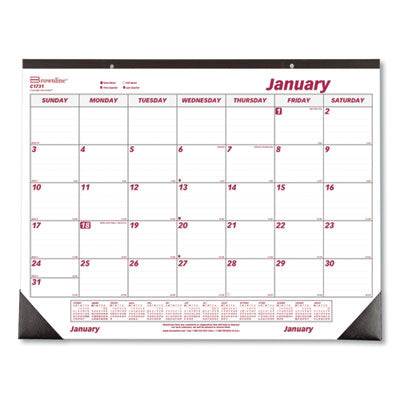 REDIFORM OFFICE PRODUCTS Monthly Desk Pad Calendar, 22 x 17, White/Burgundy Sheets, Black Binding, Black Corners, 12-Month (Jan to Dec): 2024