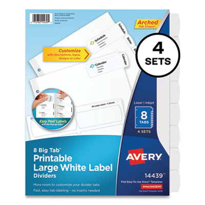 Big Tab Printable Large White Label Tab Dividers, 8-Tab, 11 x 8.5, White, 4 Sets OrdermeInc OrdermeInc