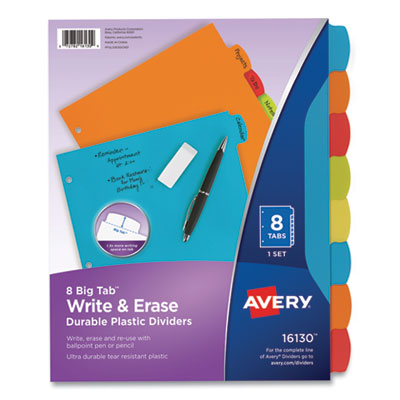 AVERY PRODUCTS CORPORATION Big Tab Write and Erase Durable Plastic Dividers, 8-Tab, 11 x 8.5, Assorted, 1 Set