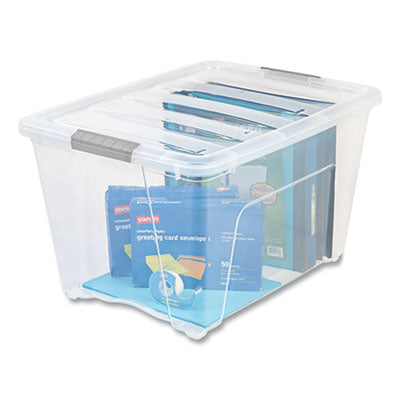 Stack and Pull Latching Flat Lid Storage Box, 13.5 gal, 22" x 16.5" x 13.03", Clear OrdermeInc OrdermeInc