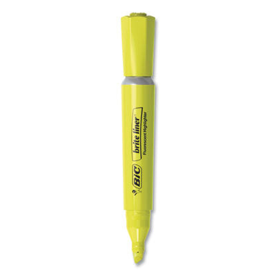 BIC CORP. Brite Liner Tank-Style Highlighter, Fluorescent Yellow Ink, Chisel Tip, Yellow/Black Barrel, Dozen