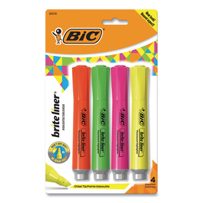 BIC CORP. Brite Liner Tank-Style Highlighter, Assorted Ink Colors, Chisel Tip, Assorted Barrel Colors, 4/Set