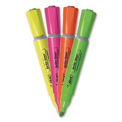 BIC CORP. Brite Liner Tank-Style Highlighter, Assorted Ink Colors, Chisel Tip, Assorted Barrel Colors, 4/Set