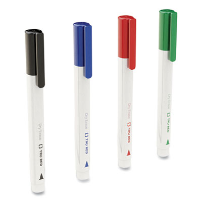 TRU RED™ Dry Erase Marker, Pen-Style, Fine Bullet Tip, Assorted Colors, 4/Kit - OrdermeInc