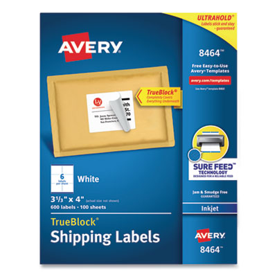 AVERY PRODUCTS CORPORATION Shipping Labels w/ TrueBlock Technology, Inkjet Printers, 3.33 x 4, White, 6/Sheet, 100 Sheets/Box