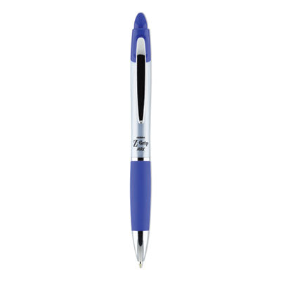 Zebra® Z-Grip MAX Ballpoint Pen, Retractable, Medium 1 mm, Blue Ink, Silver/Blue Barrel, 12/Pack - OrdermeInc
