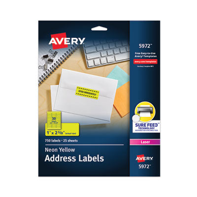 AVERY PRODUCTS CORPORATION High-Visibility Permanent Laser ID Labels, 1 x 2.63, Neon Yellow, 750/Pack