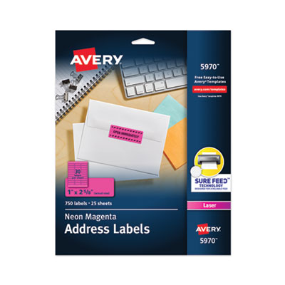 AVERY PRODUCTS CORPORATION High-Visibility Permanent Laser ID Labels, 1 x 2.63, Neon Magenta, 750/Pack