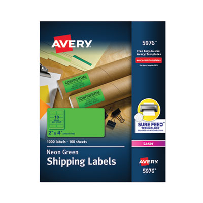 AVERY PRODUCTS CORPORATION High-Visibility Permanent Laser ID Labels, 2 x 4, Neon Green, 1000/Box