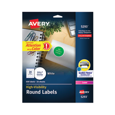 Permanent Laser Print-to-the-Edge ID Labels w/SureFeed, 1.66" dia, White, 600/PK OrdermeInc OrdermeInc