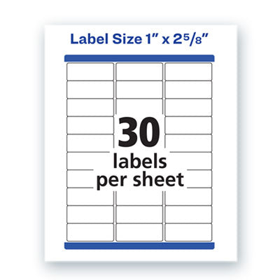 AVERY PRODUCTS CORPORATION Waterproof Address Labels with TrueBlock and Sure Feed, Laser Printers, 1 x 2.63, White, 30/Sheet, 50 Sheets/Pack