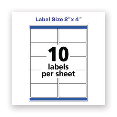 AVERY PRODUCTS CORPORATION Waterproof Shipping Labels with TrueBlock and Sure Feed, Laser Printers, 2 x 4, White, 10/Sheet, 50 Sheets/Pack