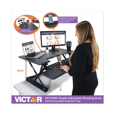 High Rise Height Adjustable Standing Desk with Keyboard Tray, 36" x 31.25" x 5.25" to 20", Gray/Black OrdermeInc OrdermeInc