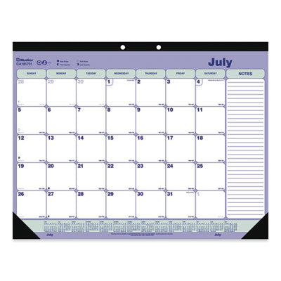 Academic Monthly Desk Pad Calendar, 21.25 x 16, White/Blue/Green, Black Binding/Corners, 13-Month (July-July): 2023 to 2024 - OrdermeInc