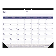 Academic Monthly Desk Pad Calendar, 22 x 17, White/Blue/Gray Sheets, Black Binding/Corners, 13-Month (July-July): 2023-2024 - OrdermeInc