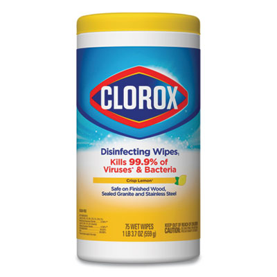 CLOROX SALES CO. Disinfecting Wipes, 1-Ply, 7 x 8, Crisp Lemon, White, 35/Canister, 12 Canisters/Carton - OrdermeInc