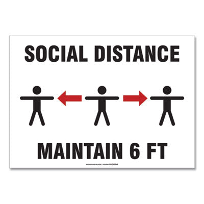 Social Distance Signs, Wall, 14 x 10, "Social Distance Maintain 6 ft", 3 Humans/Arrows, White, 10/Pack OrdermeInc OrdermeInc