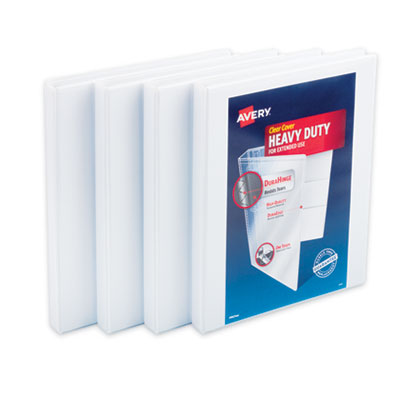 AVERY PRODUCTS CORPORATION Heavy-Duty Non Stick View Binder with DuraHinge and Slant Rings, 3 Rings, 0.5" Capacity, 11 x 8.5, White, 4/Pack