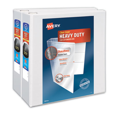 AVERY PRODUCTS CORPORATION Heavy-Duty Non Stick View Binder with DuraHinge and Slant Rings, 3 Rings, 4" Capacity, 11 x 8.5, White, 2/Pack