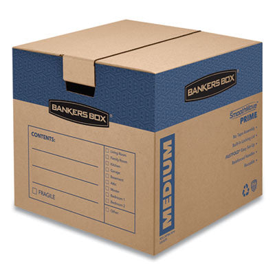 SmoothMove Prime Moving/Storage Boxes, Hinged Lid, Regular Slotted Container, Medium, 18" x 18" x 16", Brown/Blue, 8/Carton OrdermeInc OrdermeInc