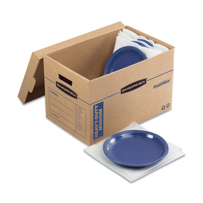 FELLOWES MFG. CO. SmoothMove Kitchen Moving Kit with Dividers + Foam, Half Slotted Container (HSC), Medium, 12.25" x 18.5" x 12", Brown/Blue - OrdermeInc