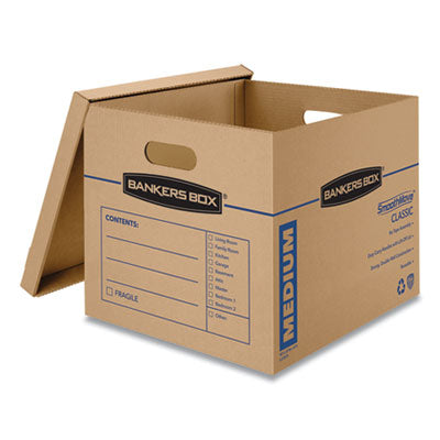 FELLOWES MFG. CO. SmoothMove Classic Moving/Storage Boxes, Half Slotted Container (HSC), Medium, 15" x 18" x 14", Brown/Blue, 8/Carton - OrdermeInc