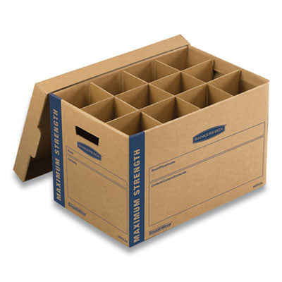 FELLOWES MFG. CO. SmoothMove Kitchen Moving Kit with Dividers + Foam, Half Slotted Container (HSC), Medium, 12.25" x 18.5" x 12", Brown/Blue - OrdermeInc