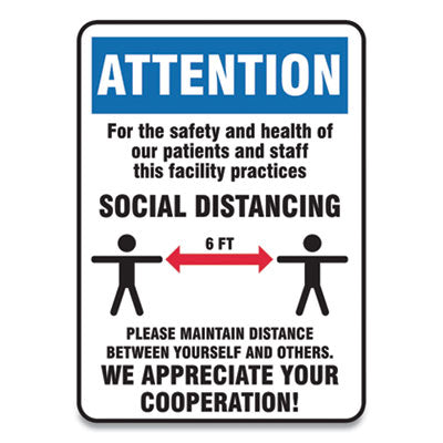 Social Distance Signs, Wall, 7 x 10, Patients and Staff Social Distancing, Humans/Arrows, Blue/White, 10/Pack OrdermeInc OrdermeInc