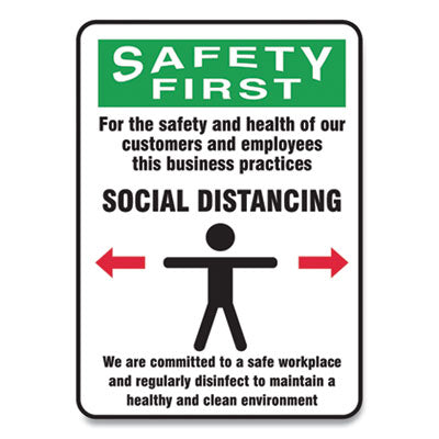 Social Distance Signs, Wall, 7 x 10, Customers and Employees Distancing Clean Environment, Humans/Arrows, Green/White, 10/PK OrdermeInc OrdermeInc