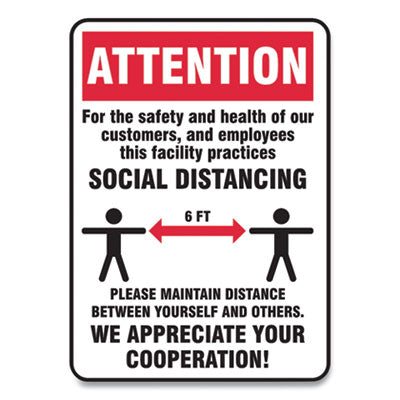 Social Distance Signs, Wall, 10 x 14, Customers and Employees Distancing, Humans/Arrows, Red/White, 10/Pack OrdermeInc OrdermeInc