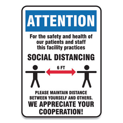 Social Distance Signs, Wall, 10 x 14, Patients and Staff Social Distancing, Humans/Arrows, Blue/White, 10/Pack OrdermeInc OrdermeInc