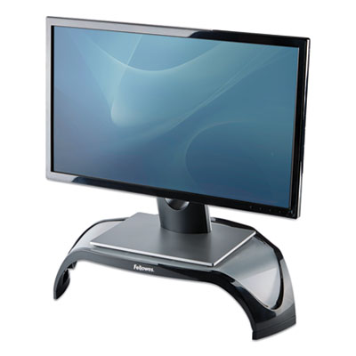 Fellowes® Smart Suites Corner Monitor Riser, For 21" Monitors, 18.5" x 12.5" x 3.88" to 5.13", Black/Clear Frost, Supports 40 lbs OrdermeInc OrdermeInc