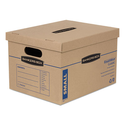 FELLOWES MFG. CO. SmoothMove Classic Moving/Storage Boxes, Half Slotted Container (HSC), Small, 12" x 15" x 10", Brown/Blue, 20/Carton - OrdermeInc